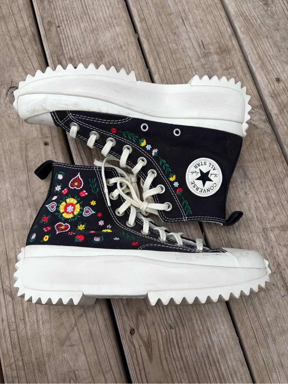 Converse Run Star Hike High Top Sneaker Black Embroidered